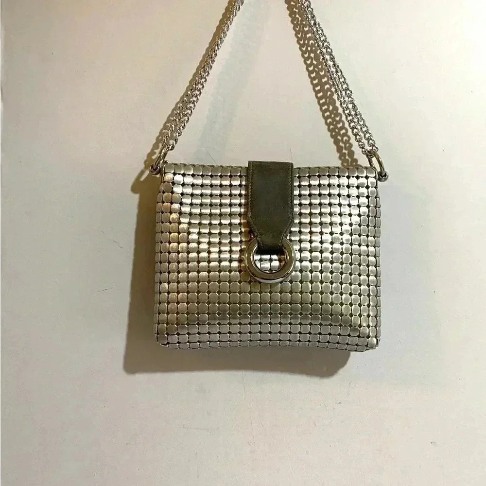 Whiting & Davis  silver sequins & leather shoulder handbag